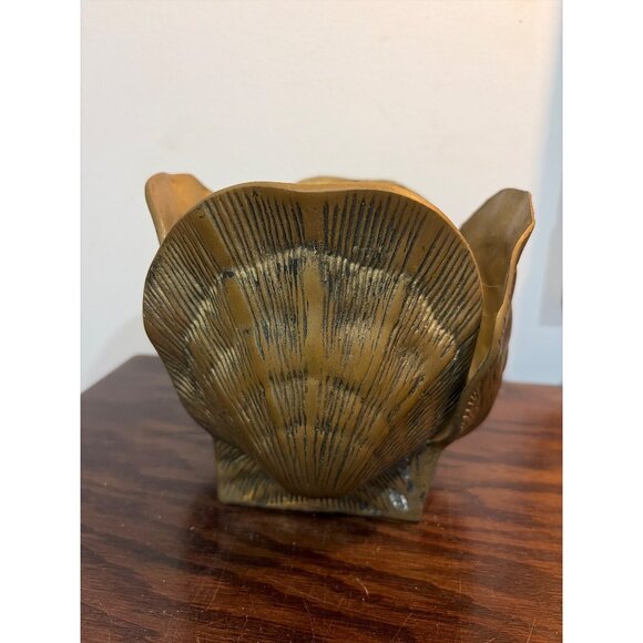 VTG Brass Seashell Planter Cachepot Jardiniere Hollywood Regency Style Elegant - Picture 2 of 9